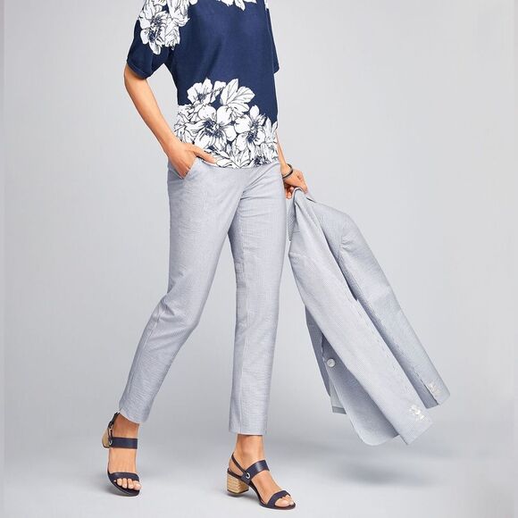 J. CREW NWT City Fit Pinstripe Seersucker Pants Blue White Stripe Ankle Straight - Picture 1 of 10